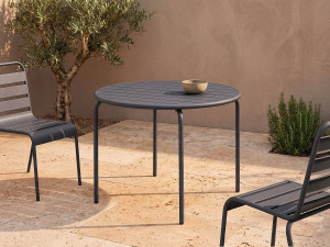 Vente-unique Ronde tuintafel D110 van metaal - Donkergrijs - MIRMANDE