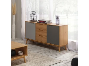 VS Venta-stock Aparador Bruce 3 cajones y 2 Puertas, Madera Maciza, 140 cm (Ancho) 40 cm (Profundo)