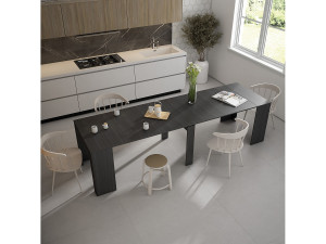Skraut Home Uitschuifbare Consoletafel, 302x90x77cm, Voor 14 personen, Tafel, Zwart