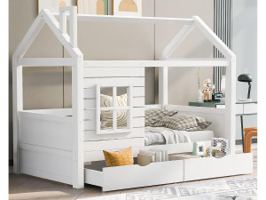 ModernLuxe Kajuitbed 90x200 cm met 2 lades - huisvormig - massief hout - Wit