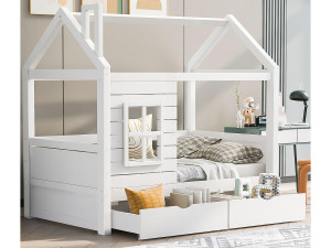 ModernLuxe Kajuitbed 80x160 cm met 2 lades - huisvormig - massief hout - Wit