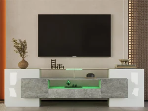 ModernLuxe Móvel TV 2m em madeira com 2 gavetas e 2 prateleiras abertas - Cinza e Branco