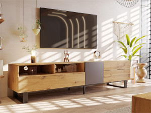 ModernLuxe TV-meubel 180 cm - 2 lades & 5 vakken - industriële stijl - Naturel