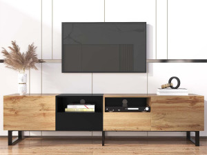 ModernLuxe TV-meubel 190 cm - 2 deuren + 2 laden + 2 vakken - industriële stijl - Naturel