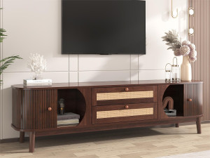 ModernLuxe TV-meubel van 170 cm in massief hout en rotan - 2 laden en 2 deuren - landelijke stijl - bruin
