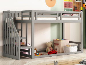 ModernLuxe Kinder hoogbed 90×200 cm - met trap en lattenbodem - grijs
