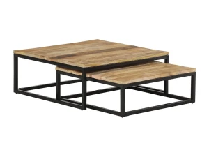 vidaxl Mesas de centro apilables 2 unidades madera maciza de mango