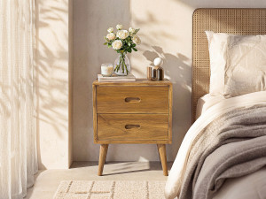 Vente-unique Set van 2 nachtkastjes met 2 lades – Mindihout – houtlook – PONIDA