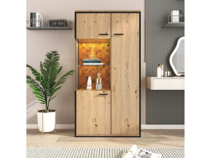 ModernLuxe Vitrine H 160cm met LED - 3 deuren en 8 vakken - Naturel