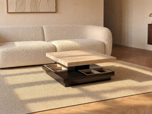 Vente-unique Salontafel - Draaibaar tafelblad - Zwart en naturel gelakt mdf - FAUSTO