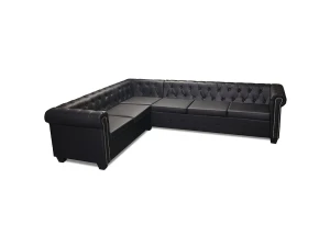 vidaxl Sofá de esquina Chesterfield 6 plazas cuero artificial negro