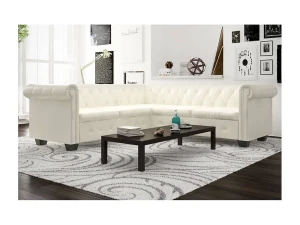 vidaxl Sofá de esquina Chesterfield 5 plazas cuero artificial blanco