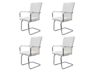 vidaxl Sillas de comedor voladizas 4 unidades de tela blanca
