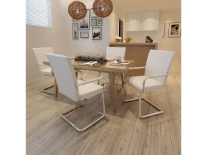 vidaxl Sillas de comedor voladizas 4 unidades de tela blanca