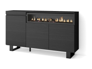 Skraut Home Dressoir, Opbergkast, 150x35x87cm, 3 Deuren, Elektrische haard, Industrieel design, Zwart