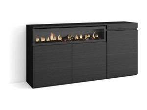 Skraut Home Dressoir, Opbergkast, 150x35x75cm, 3 Deuren, Elektrische haard, Zwart