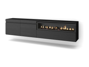 Skraut Home TV-Meubel, Lowboard, 200x35x45cm, Voor tv's tot 80", Elektrische haard, Hangend, Zwart