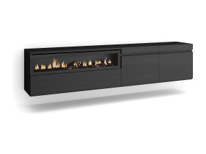 Skraut Home TV-Meubel, Lowboard, 200x35x45cm, Voor tv's tot 80", Elektrische haard, Hangend, Zwart