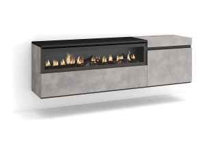 Skraut Home TV-Meubel, Lowboard, 150x35x45cm, Voor tv's tot 65", Elektrische haard, Hangend, Cement