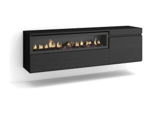 Skraut Home TV-Meubel, Lowboard, 150x35x45cm, Voor tv's tot 65", Elektrische haard, Hangend, Zwart