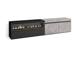 Skraut Home TV-Meubel, Lowboard, 200x35x45cm, Voor tv's tot 80", Elektrische haard, Cement