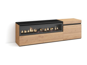 Skraut Home TV-Meubel, Lowboard, 150x35x45cm, Voor tv's tot 65", Elektrische haard, Eiken/Zwart