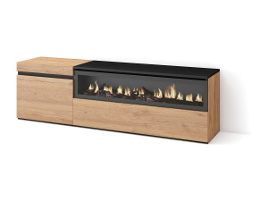 Skraut Home TV-Meubel, Lowboard, 150x35x45cm, Voor tv's tot 65", Elektrische haard, Eiken/Zwart
