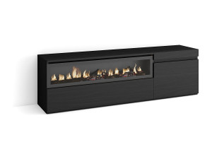 Skraut Home TV-Meubel, Lowboard, 150x35x45cm, Voor tv's tot 65", Elektrische haard, Zwart