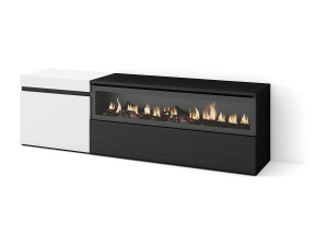 Skraut Home TV-Meubel, Lowboard, 150x35x45cm, Voor tv's tot 65", Elektrische haard, Wit en Zwart