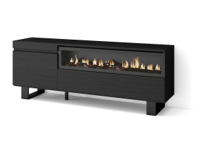 Skraut Home TV-Meubel, Lowboard, 150x35x57cm, Voor tv's tot 65", Elektrische haard, Industrieel design, Zwart