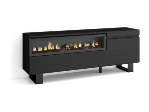 Skraut Home TV-Meubel, Lowboard, 150x35x57cm, Voor tv's tot 65", Elektrische haard, Industrieel design, Zwart