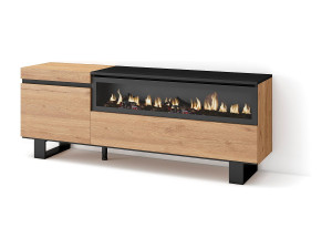 Skraut Home TV-Meubel, Lowboard, 150x35x57cm, Voor tv's tot 65", Elektrische haard, Industrieel design, Eiken/Zwart