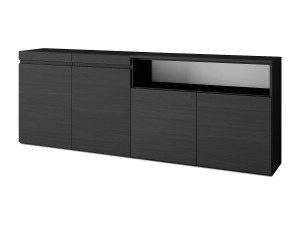 Skraut Home Dressoir, Opbergkast, 200x35x75cm, 4 Deuren, Woonkamer, hal, Zwart