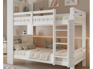 ModernLuxe Stapelbed met vakken en ladder - grenen frame - 90x200cm - wit
