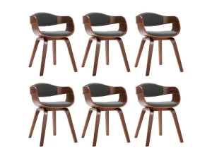 vidaxl Sillas de comedor 6 unidades madera curvada y tela gris