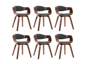 vidaxl Sillas de comedor 6 unidades madera curvada y tela gris