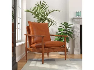 vidaxl Sillón de cuero auténtico marrón con madera de acacia