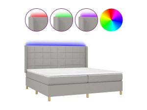 vidaxl Cama box spring con colchón tela y LED gris claro 200x200 cm