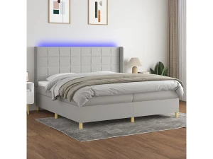 vidaxl Cama box spring con colchón tela y LED gris claro 200x200 cm