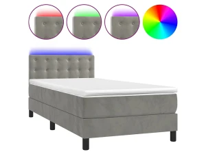 vidaxl Cama box spring colchón y LED terciopelo gris claro 90x190 cm