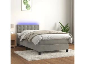 vidaxl Cama box spring colchón y LED terciopelo gris claro 90x190 cm