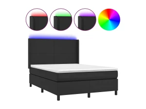 vidaxl Cama box spring colchón y LED cuero sintético negro 140x190 cm