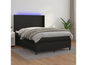 vidaxl Cama box spring colchón y LED cuero sintético negro 140x190 cm