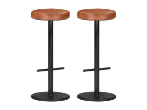 vidaxl Taburetes de barra de cocina 2 uds cuero auténtico marrón