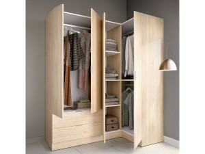 Dmora Grote Kast Sillara 90,5x184h cm Bruin Eiken Kapstok 4 Planken, Kledingkast Slaapkamer 2 Laden