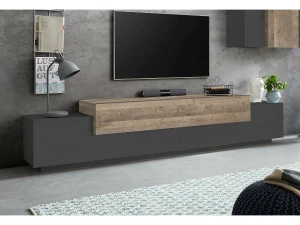 Dmora Móvel de TV Dlamann, Aparador baixo de sala, base de móvel de TV, 100% Fabricado em Itália, 240x45h52 cm, Antracite e Bordo
