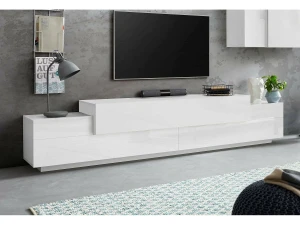 Dmora Móvel de TV Dlamann, Aparador baixo da sala, Base de móvel de TV, 100% Fabricado em Itália, 240x45h52 cm, Branco brilhante