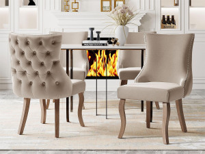 ModernLuxe Set van 4 fluwelen gondelstoelen - massief houten poten - Beige