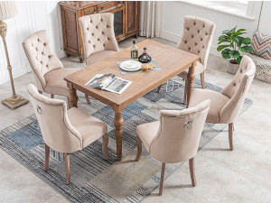 ModernLuxe Set van 6 fluwelen eetkamerstoelen - knoopquilt - Beige
