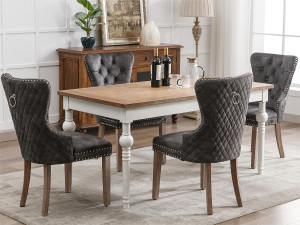 ModernLuxe Set van 4 fluwelen stoelen - massief houten poten - grijs